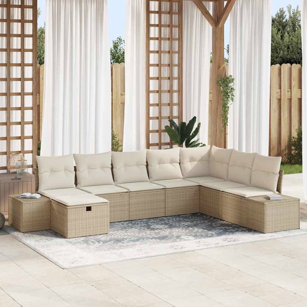 Garten-Sofa-Set mit Kissen 8 pcs Beige Poly Rattan